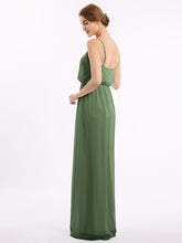 Spaghetti Strap Chiffon Bridesmaid Gown with V Neck Olive Green