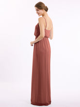 Spaghetti Strap Chiffon Bridesmaid Gown with V Neck Terracotta
