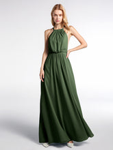 Halter Low Back Chiffon Maxi Sexy Dress Olive Green