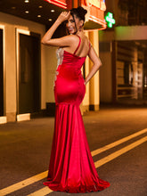 Gorgeous Spaghetti Strap Rhinestones Satin Mermaid Dress Burgundy