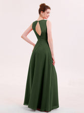 A-line Chiffon Open Back Dress With V-Neck Olive Green