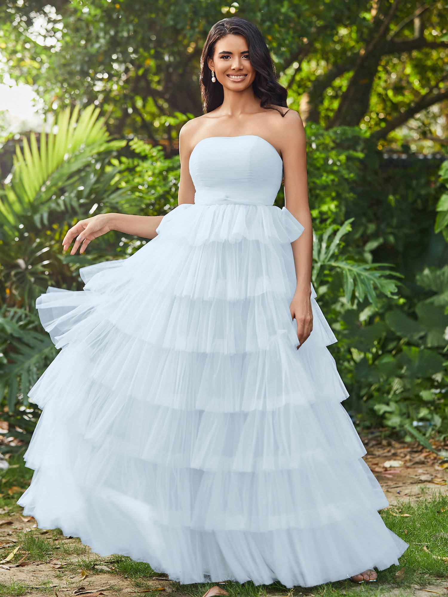 A-Line Strapless Tiered Prom Dress Sage main image 1