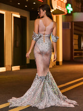 Shimmering Rhinestone-Covered Mermaid Gown Silver