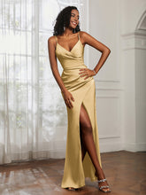 V-Neck Floor-Length Satin Prom Dress Gold