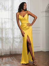 V-Neck Floor-Length Satin Prom Dress Marigold