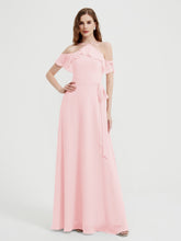 Y Neck Chiffon Dress with Ruffles Sleeves Blushing Pink
