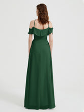 Y Neck Chiffon Dress with Ruffles Sleeves Dark Green