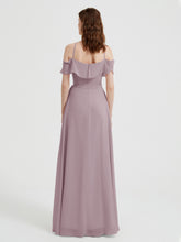 Y Neck Chiffon Dress with Ruffles Sleeves Dusk