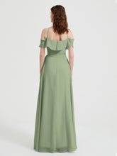 Y Neck Chiffon Dress with Ruffles Sleeves Dusty Sage