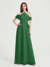 Y Neck Chiffon Dress with Ruffles Sleeves Emerald