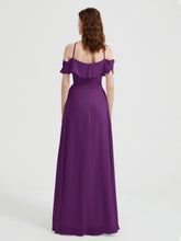 Y Neck Chiffon Dress with Ruffles Sleeves Grape