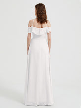 Y Neck Chiffon Dress with Ruffles Sleeves Ivory