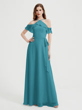 Y Neck Chiffon Dress with Ruffles Sleeves Jade