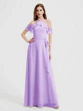 Y Neck Chiffon Dress with Ruffles Sleeves Lilac