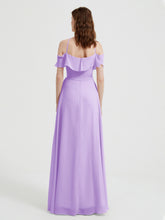 Y Neck Chiffon Dress with Ruffles Sleeves Lilac