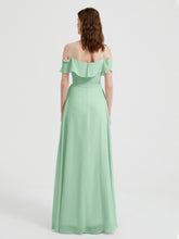 Y Neck Chiffon Dress with Ruffles Sleeves Mint Green