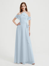 Y Neck Chiffon Dress with Ruffles Sleeves Mist