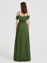 Y Neck Chiffon Dress with Ruffles Sleeves Moss
