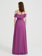 Y Neck Chiffon Dress with Ruffles Sleeves Orchid