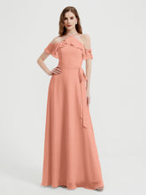 Y Neck Chiffon Dress with Ruffles Sleeves Papaya