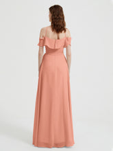 Y Neck Chiffon Dress with Ruffles Sleeves Papaya