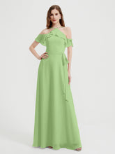 Y Neck Chiffon Dress with Ruffles Sleeves Sage