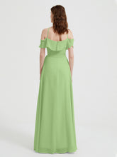 Y Neck Chiffon Dress with Ruffles Sleeves Sage