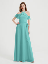 Y Neck Chiffon Dress with Ruffles Sleeves Spa