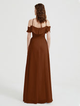 Y Neck Chiffon Dress with Ruffles Sleeves Terracotta