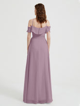 Y Neck Chiffon Dress with Ruffles Sleeves Vintage Mauve