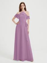 Y Neck Chiffon Dress with Ruffles Sleeves Wisteria