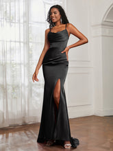 Cowl Neck Mermaid Satin Prom Dress Black