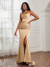 Cowl Neck Mermaid Satin Prom Dress Champagne