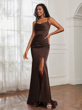 Cowl Neck Mermaid Satin Prom Dress Chocolate
