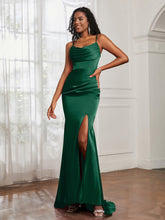 Cowl Neck Mermaid Satin Prom Dress Dark Green