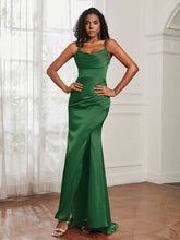 Cowl Neck Mermaid Satin Prom Dress Emerald
