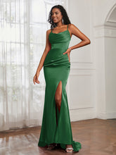 Cowl Neck Mermaid Satin Prom Dress Emerald