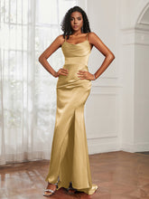 Cowl Neck Mermaid Satin Prom Dress Gold