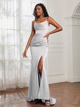 Cowl Neck Mermaid Satin Prom Dress Ivory