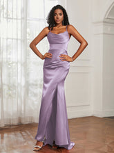 Cowl Neck Mermaid Satin Prom Dress Lilac