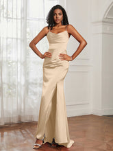 Cowl Neck Mermaid Satin Prom Dress Peach