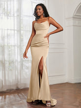 Cowl Neck Mermaid Satin Prom Dress Peach