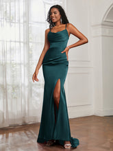 Cowl Neck Mermaid Satin Prom Dress Peacock