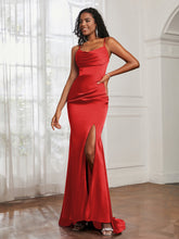 Cowl Neck Mermaid Satin Prom Dress Red
