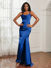 Cowl Neck Mermaid Satin Prom Dress Royal Blue