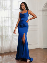 Cowl Neck Mermaid Satin Prom Dress Royal Blue
