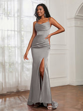 Cowl Neck Mermaid Satin Prom Dress Silver