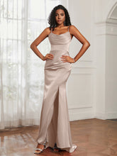 Cowl Neck Mermaid Satin Prom Dress Taupe