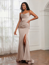 Cowl Neck Mermaid Satin Prom Dress Taupe
