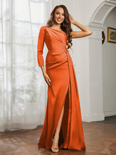 One Shoulder Satin Prom Dress with Slit Burnt Orange